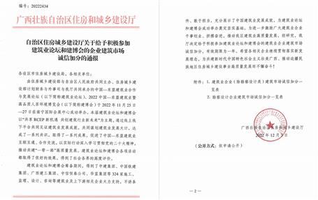 冶建公司獲自治區(qū)住建廳、南寧市住建局通報(bào)表揚(yáng)并獲誠信加分